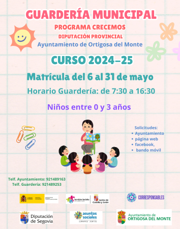 Imagen GUARDERÍA MUNICIPAL. CURSO 2024-25. Programa Crecemos de la Diputación Provincial.