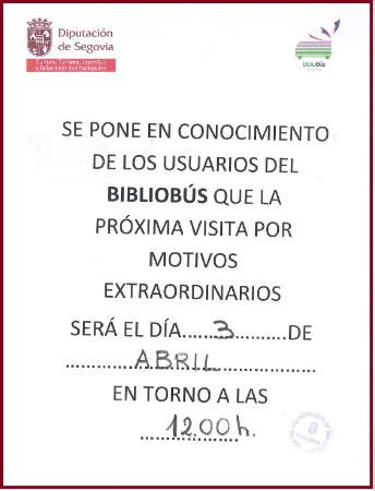 Imagen COMUNICADO DE CAMBIO DE DIA DEL BIBILIOBÚS.