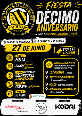 Imagen FIESTA X ANIVERSARIO C.D. SIERRA DE LA MUJER MUERTA. 27 DE JUNIO